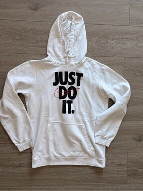 Nike Just Do It Swoosh White Pullover Hoodie Men’s Small
